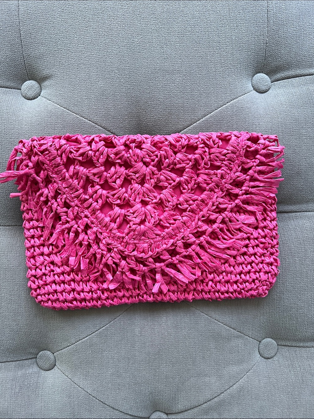 Melrose and Market Raffia Fringe Clutch EUC